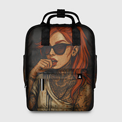 Рюкзак женский Рыжая девушка в очках с тату, цвет: 3D-принт