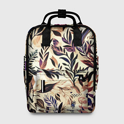 Рюкзак женский Цветочный светло-коричневый с листьями, цвет: 3D-принт