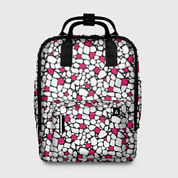 Рюкзак женский Мелкий красно белый мозаичный узор на черном, цвет: 3D-принт