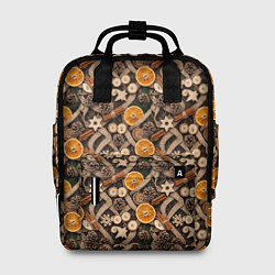 Рюкзак женский Новогодний орнамент с корицей и дольками апельсина, цвет: 3D-принт