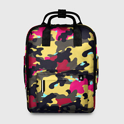 Рюкзак женский Камуфляж: желтый/черный/розовый, цвет: 3D-принт