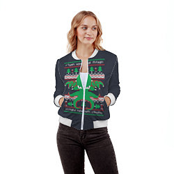 Бомбер женский Новогодний свитер Ктулху, цвет: 3D-белый — фото 2