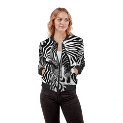 Бомбер женский Полосатая зебра, цвет: 3D-черный — фото 2