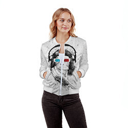 Бомбер женский Обезьяна в наушниках, цвет: 3D-белый — фото 2