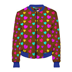 Бомбер женский Сердечки разноцветные, цвет: 3D-синий