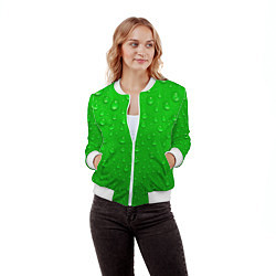 Бомбер женский Зеленый фон с росой, цвет: 3D-белый — фото 2