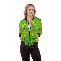Бомбер женский Зеленые волнистые попугайчики, цвет: 3D-черный — фото 2