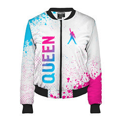 Бомбер женский Queen neon gradient style: надпись, символ, цвет: 3D-черный