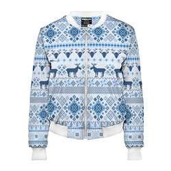 Бомбер женский Blue sweater with reindeer, цвет: 3D-белый