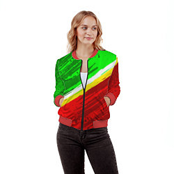 Бомбер женский Расцветка Зеленоградского флага, цвет: 3D-красный — фото 2
