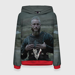 Толстовка-худи женская Vikings: Ragnarr Lodbrok, цвет: 3D-красный
