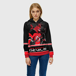 Толстовка-худи женская New Jersey Devils, цвет: 3D-красный — фото 2