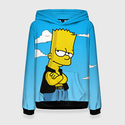 Толстовка-худи женская Задумчивый Барт, цвет: 3D-черный