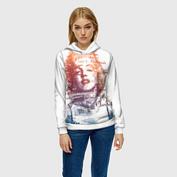 Толстовка-худи женская Мэрилин Монро - текстовый портрет, цвет: 3D-белый — фото 2