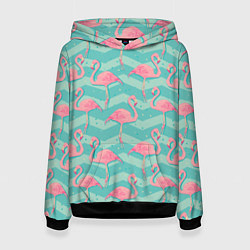 Толстовка-худи женская Flamingo Pattern, цвет: 3D-черный