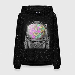 Толстовка-худи женская Цветочный астонавт, цвет: 3D-черный