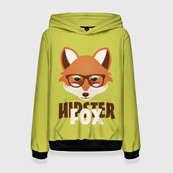 Толстовка-худи женская Hipster Fox, цвет: 3D-черный