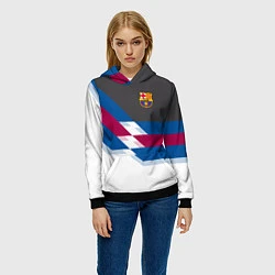 Толстовка-худи женская Barcelona FC: White style, цвет: 3D-черный — фото 2