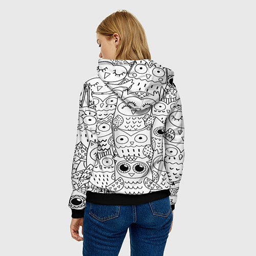 Женская толстовка Совушки: узор / 3D-Черный – фото 4