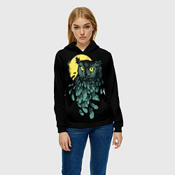 Толстовка-худи женская Филин - светящиеся глаза, цвет: 3D-черный — фото 2