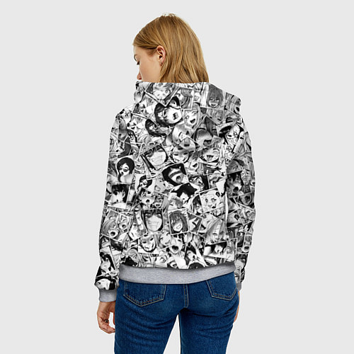 Женская толстовка Ahegao: Black & White / 3D-Меланж – фото 4