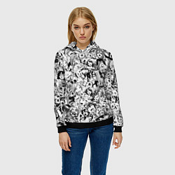 Толстовка-худи женская Ahegao: Black & White, цвет: 3D-черный — фото 2