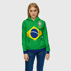 Толстовка-худи женская Сборная Бразилии: зеленая, цвет: 3D-синий — фото 2
