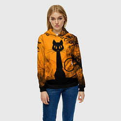 Толстовка-худи женская Halloween Cat, цвет: 3D-черный — фото 2