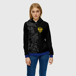 Толстовка-худи женская Герб России и орнамент, цвет: 3D-синий — фото 2