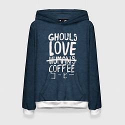 Толстовка-худи женская Ghouls Love Coffee, цвет: 3D-белый
