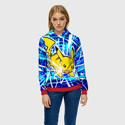 Толстовка-худи женская Пикачу бежит с молниями, цвет: 3D-красный — фото 2