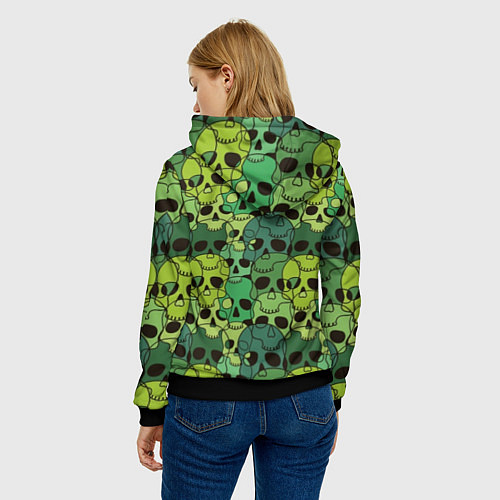Женская толстовка Зеленые черепа - паттерн / 3D-Черный – фото 4