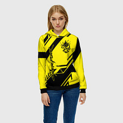 Толстовка-худи женская Cyberpunk 2077: Yellow Samurai, цвет: 3D-черный — фото 2