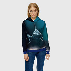 Толстовка-худи женская Акула, цвет: 3D-синий — фото 2