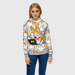 Толстовка-худи женская Корги, цвет: 3D-меланж — фото 2