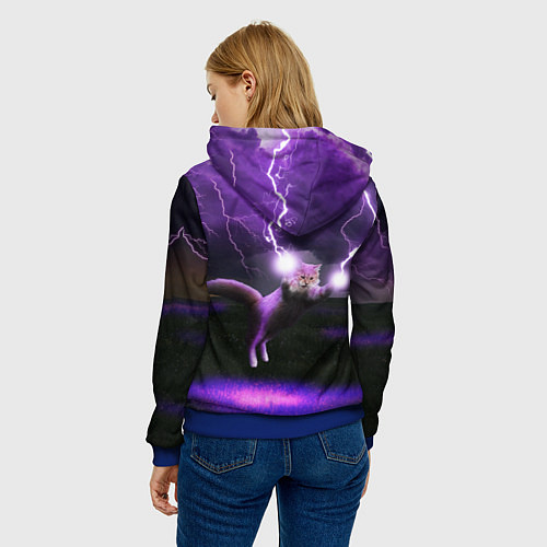Женская толстовка Кот и Молнии / 3D-Синий – фото 4