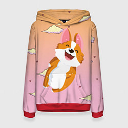 Толстовка-худи женская Милый корги, цвет: 3D-красный