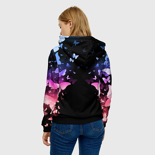 Женская толстовка ЯРКИЕ БАБОЧКИ / 3D-Черный – фото 4