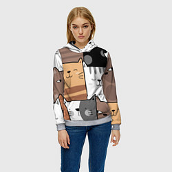Толстовка-худи женская Котейки, цвет: 3D-меланж — фото 2