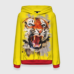 Толстовка-худи женская Оскал тигра, цвет: 3D-красный