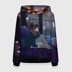 Толстовка-худи женская СИЖУ ДОМА, цвет: 3D-черный