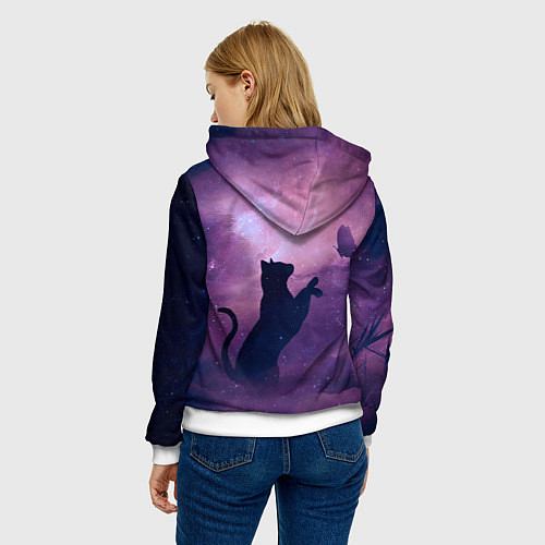 Женская толстовка Кошка играет с бабочкой / 3D-Белый – фото 4