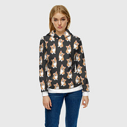 Толстовка-худи женская Корги малыши, цвет: 3D-белый — фото 2