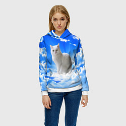 Толстовка-худи женская Кот в облаках, цвет: 3D-белый — фото 2