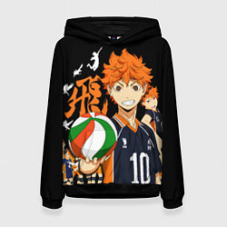 Толстовка-худи женская ВОЛЕЙБОЛ!! HAIKYUU!!, цвет: 3D-черный