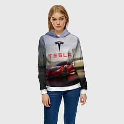 Толстовка-худи женская Tesla Roadster, цвет: 3D-белый — фото 2
