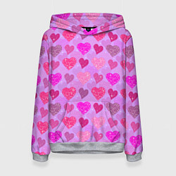 Толстовка-худи женская Розовые сердечки, цвет: 3D-меланж