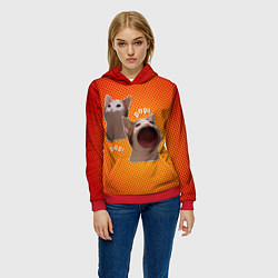 Толстовка-худи женская Cat Pop Мем, цвет: 3D-красный — фото 2