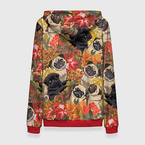 Женская толстовка Мопсики Цветочки / 3D-Красный – фото 2