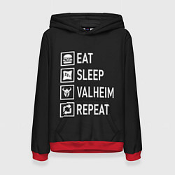 Толстовка-худи женская EatSleepValheimRepeat, цвет: 3D-красный